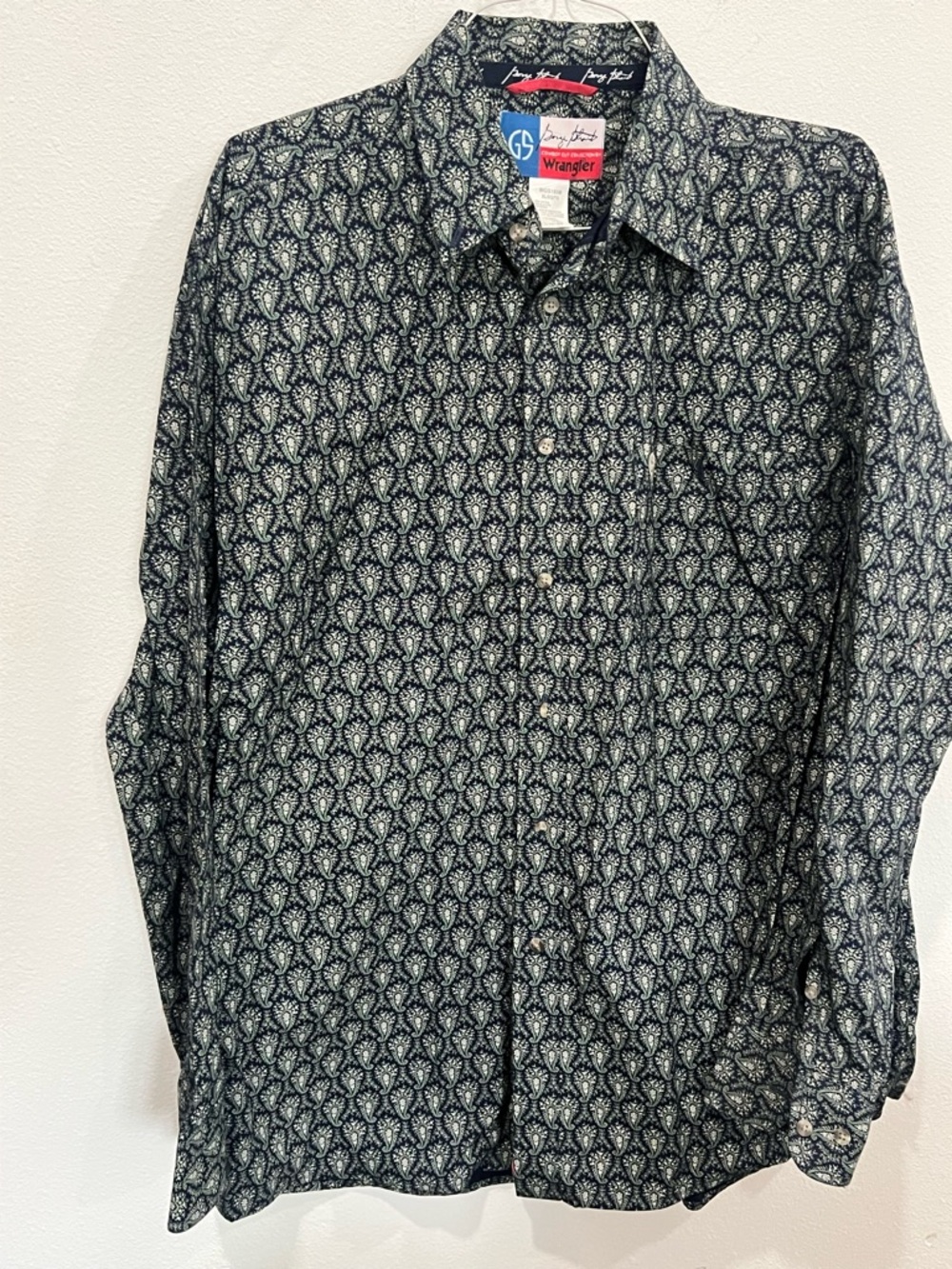 Wrangler Men's Navy Patterned Long-Sleeve Button-Down Shirt